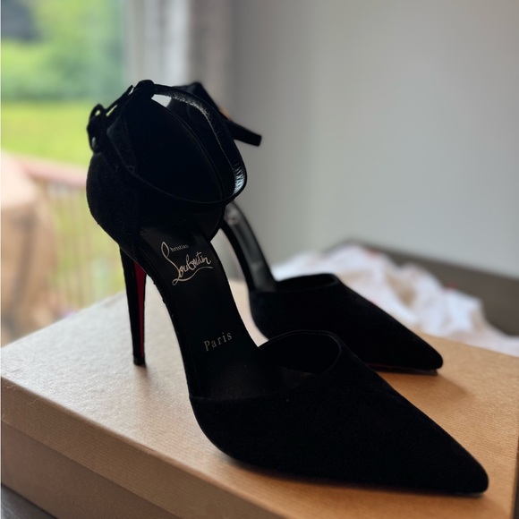 Christian Louboutin Astrids Bride Black Suede Heels - Picture 8 of 14